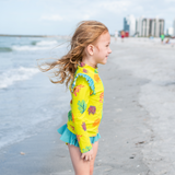 Girls Long Sleeve Rash Guard Ruffle Bottom Swimsuit Set (2 Piece) | "Coral"-SwimZip UPF 50+ Sun Protective Swimwear & UV Zipper Rash Guards-pos4