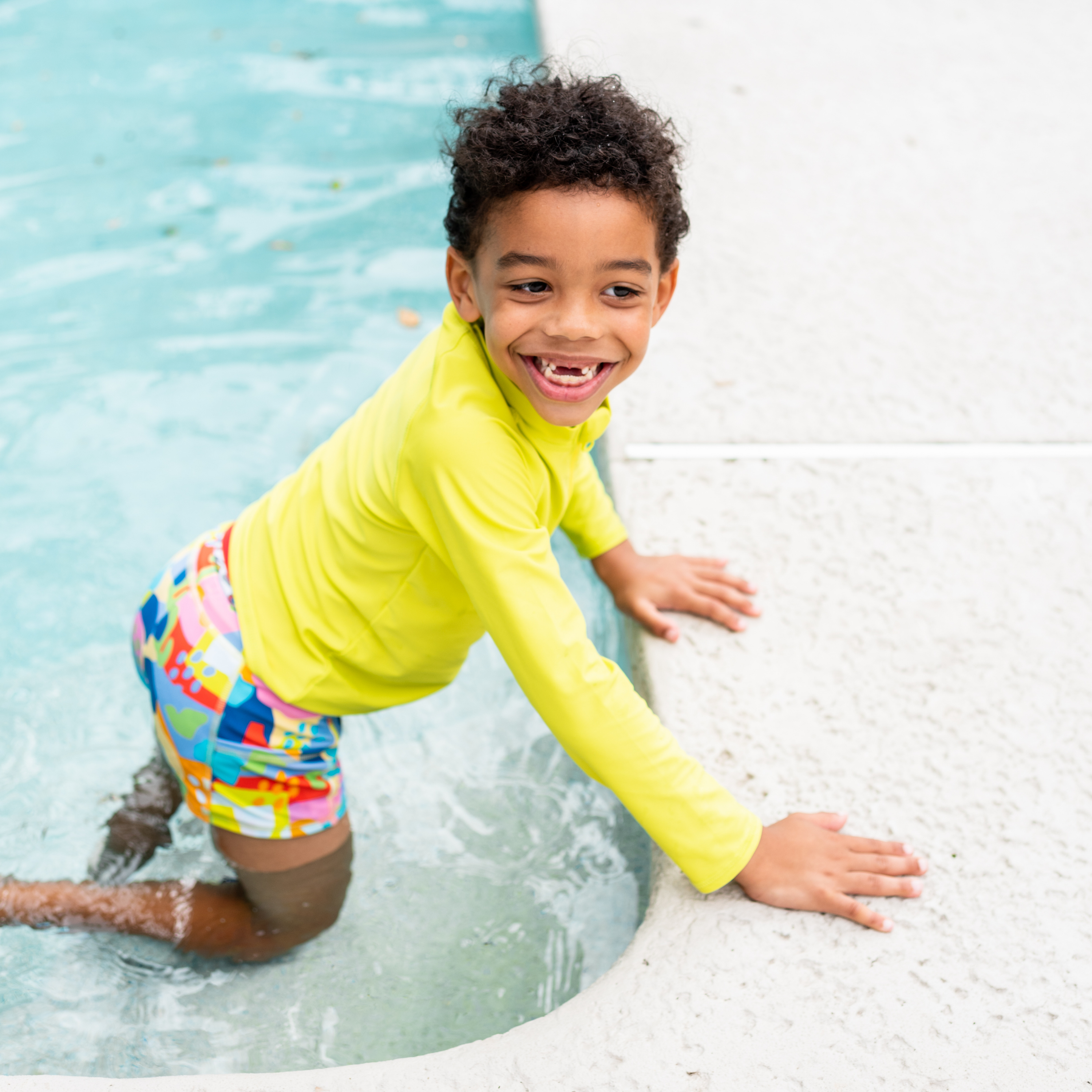 Kids Euro Swim Shorties | "Joyful"-SwimZip UPF 50+ Sun Protective Swimwear & UV Zipper Rash Guards-pos4