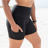 Women's Long Swim Bike Short with Pocket | “Black”-SwimZip UPF 50+ Sun Protective Swimwear & UV Zipper Rash Guards-pos9