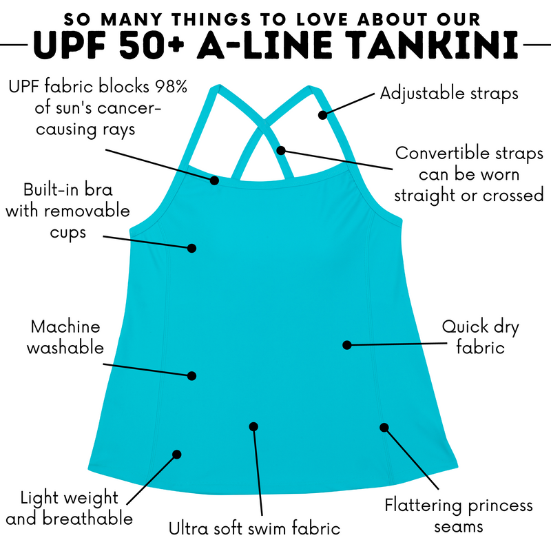 Women’s Strappy A-Line Tankini Top | “Scuba Blue”-SwimZip UPF 50+ Sun Protective Swimwear & UV Zipper Rash Guards-pos4