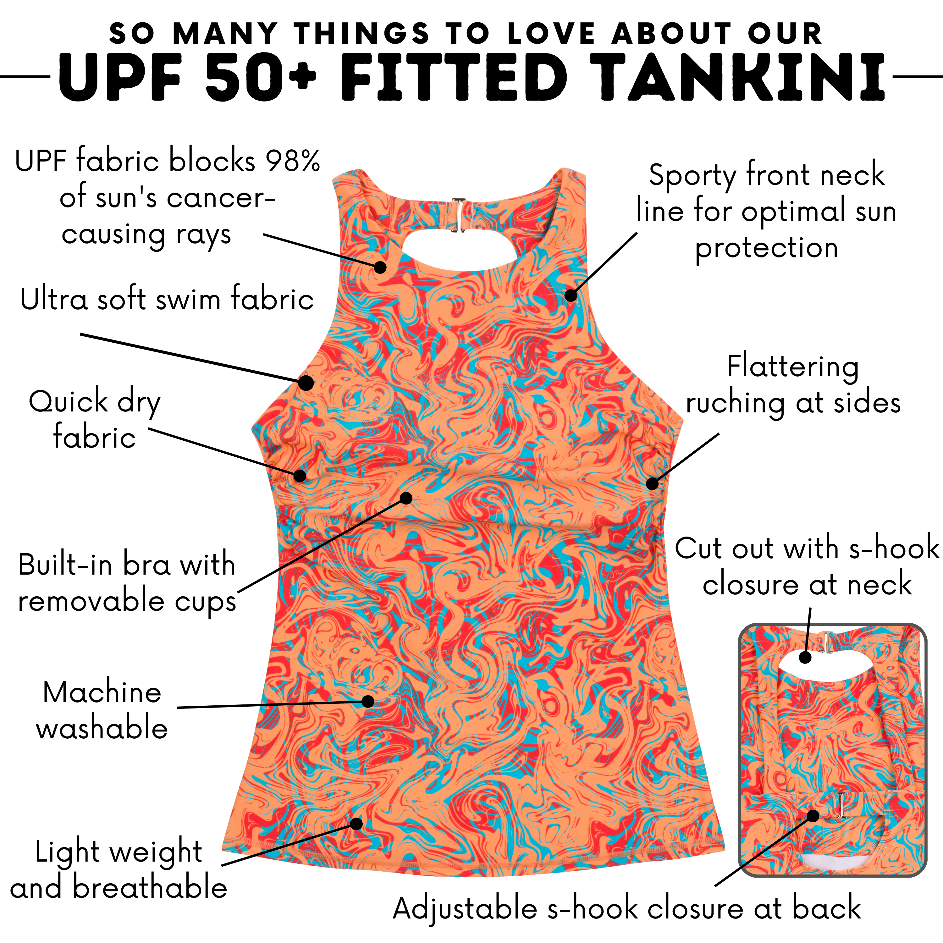 Women’s High Neck Fitted Tankini Top | “Swirl”-SwimZip UPF 50+ Sun Protective Swimwear & UV Zipper Rash Guards-pos4