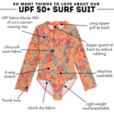 Girls Long Sleeve Surf Suit (One Piece Bodysuit) | "Swirl"-SwimZip UPF 50+ Sun Protective Swimwear & UV Zipper Rash Guards-pos4
