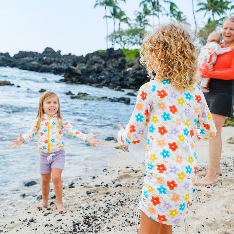 Girls Long Sleeve Rash Guard + Tankini Shorts Set (3 Piece) | "Blossom"-SwimZip UPF 50+ Sun Protective Swimwear & UV Zipper Rash Guards-pos5