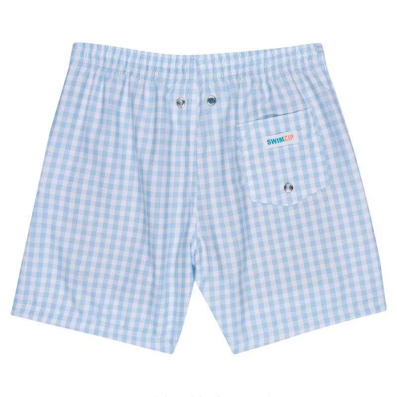 Boys Swim Trunks Boxer Brief Liner (sizes 6-14) | “Blue Gingham"-SwimZip UPF 50+ Sun Protective Swimwear & UV Zipper Rash Guards-pos5