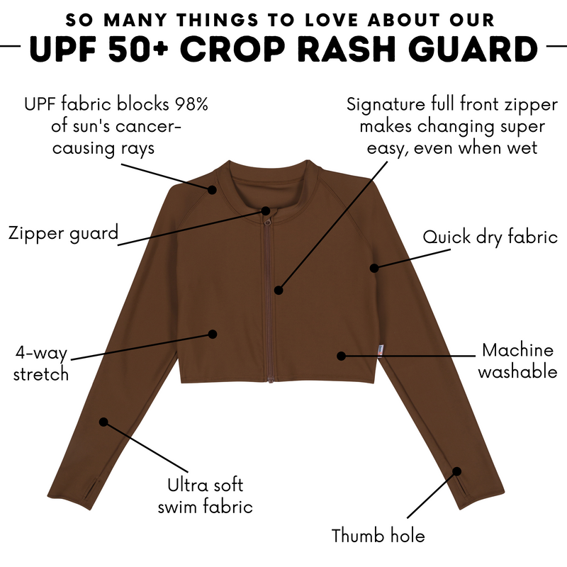 Women's Long Sleeve Crop Rash Guard | “Cold Brew”-SwimZip UPF 50+ Sun Protective Swimwear & UV Zipper Rash Guards-pos4