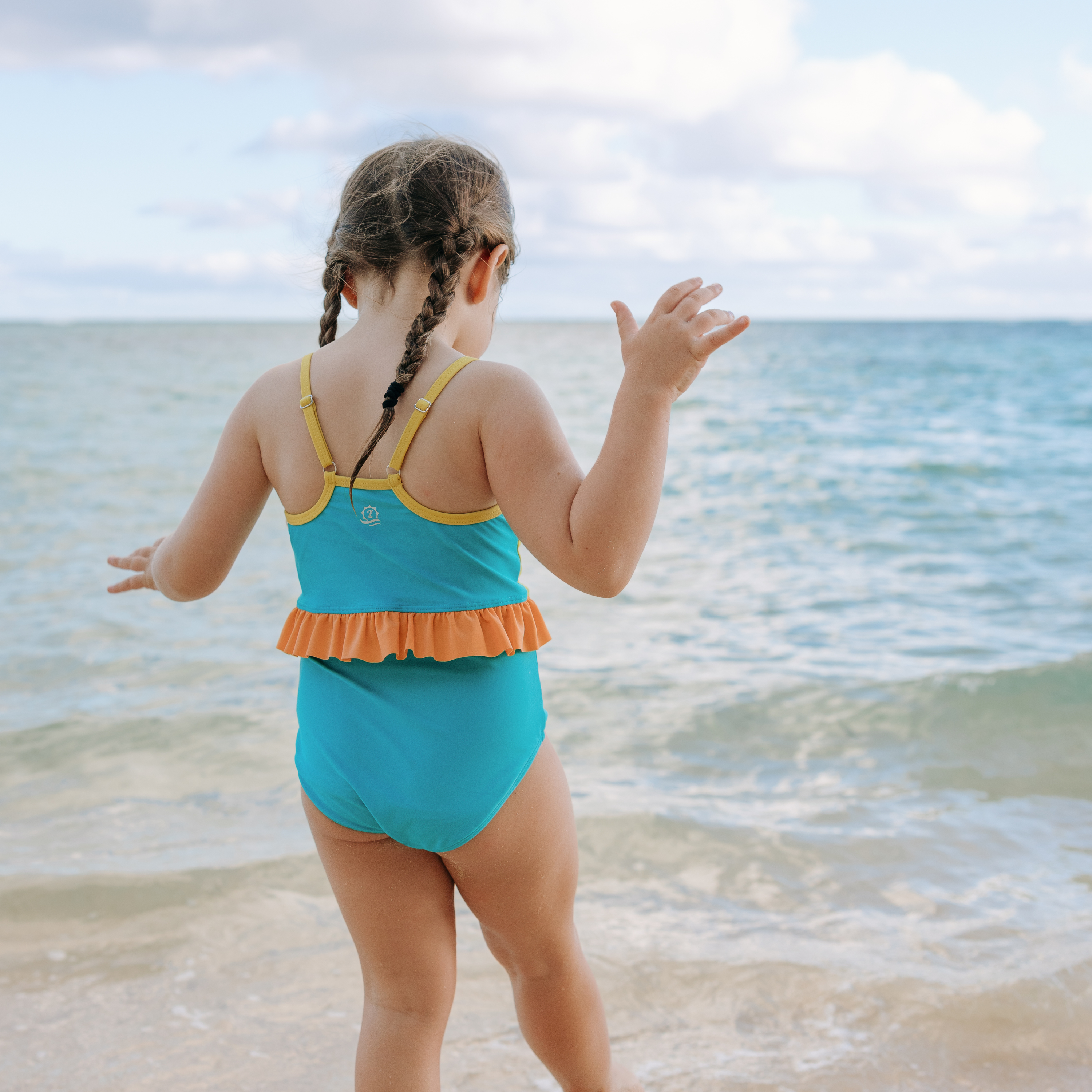 Girls One-Piece Swimsuit + Long Sleeve Rash Guard Set (2 Piece) | "Color Pop"-SwimZip UPF 50+ Sun Protective Swimwear & UV Zipper Rash Guards-pos5
