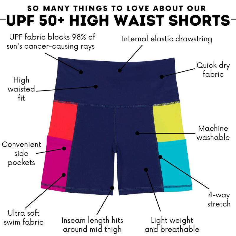 Women's Long Swim Bike Short with Pocket | “Color Pop”-SwimZip UPF 50+ Sun Protective Swimwear & UV Zipper Rash Guards-pos4