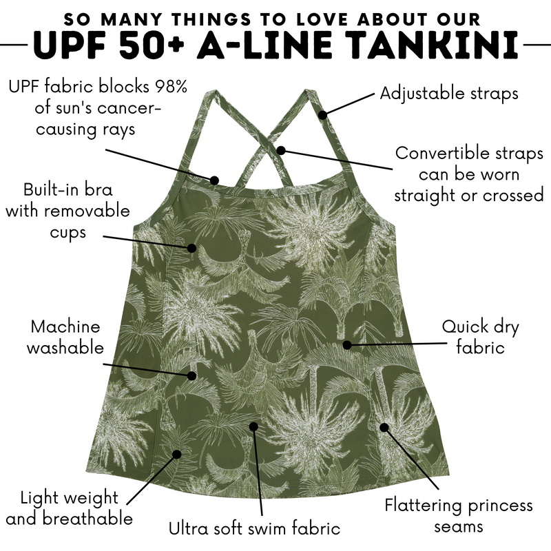 Women’s Strappy A-Line Tankini Top | “Hawaiian Rainforest”-SwimZip UPF 50+ Sun Protective Swimwear & UV Zipper Rash Guards-pos4