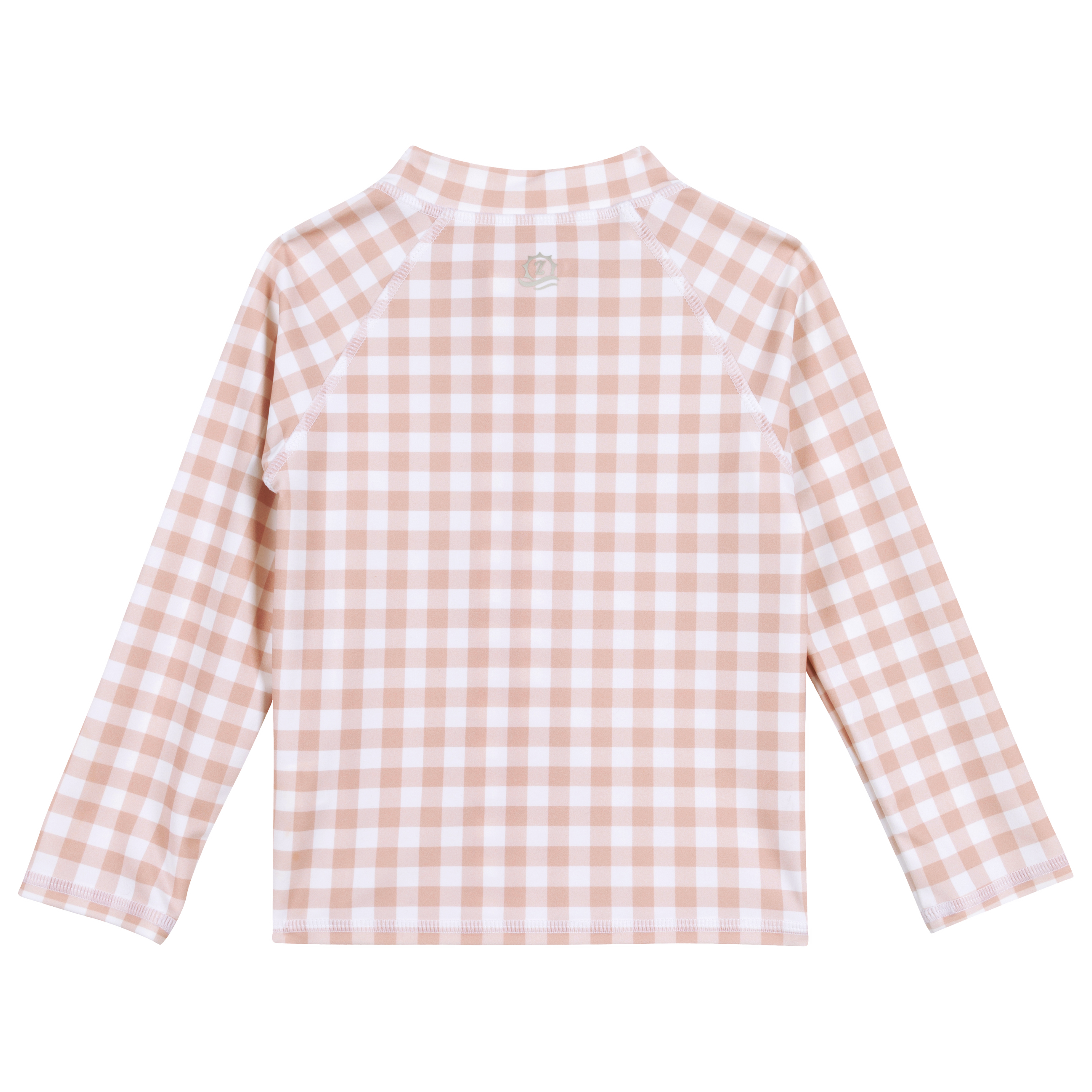 Kids UPF 50+ Long Sleeve Zipper Rash Guard Swim Shirt | Pink Gingham