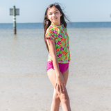 Girls Short Sleeve Rash Guard + Tankini Bikini Set (3 Piece) | "Hibiscus”-SwimZip UPF 50+ Sun Protective Swimwear & UV Zipper Rash Guards-pos5