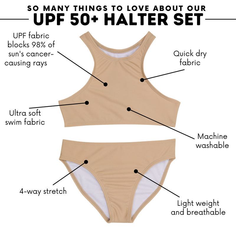 Girls Halter Top Bikini Set (2 Piece) | "Sandy Beach"-SwimZip UPF 50+ Sun Protective Swimwear & UV Zipper Rash Guards-pos4