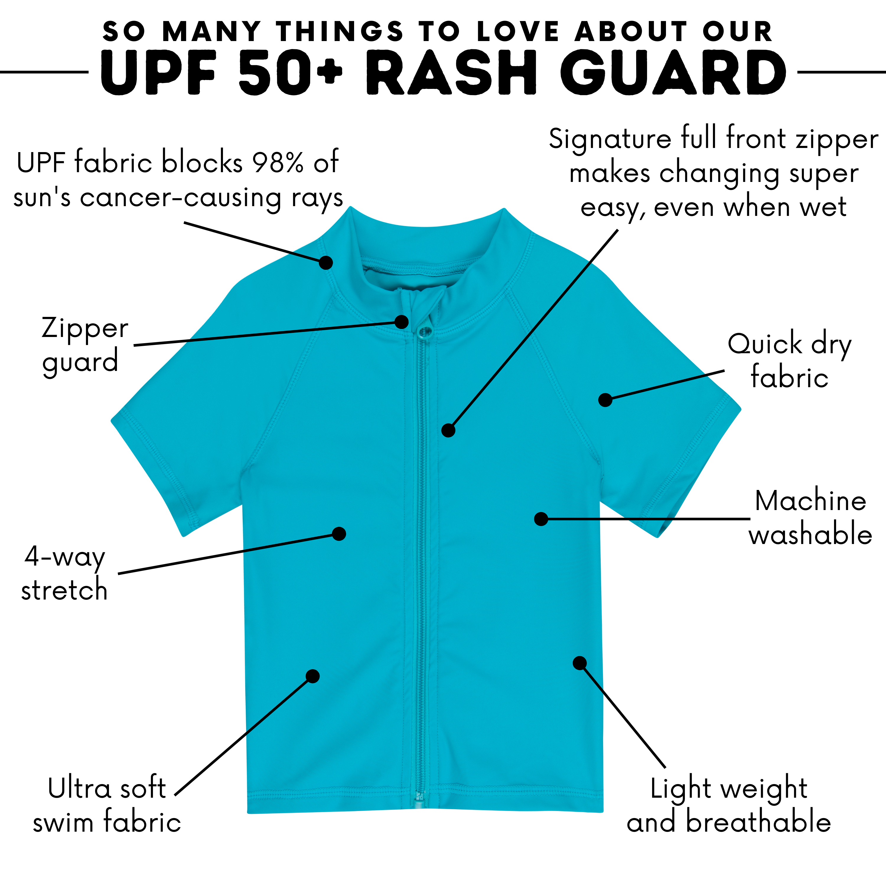Kids Short Sleeve Zipper Rash Guard Swim Shirt | “Scuba Blue”-SwimZip UPF 50+ Sun Protective Swimwear & UV Zipper Rash Guards-pos5
