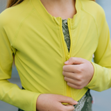 Girls Long Sleeve Crop Rash Guard | "Sulphur Yellow"-SwimZip UPF 50+ Sun Protective Swimwear & UV Zipper Rash Guards-pos5