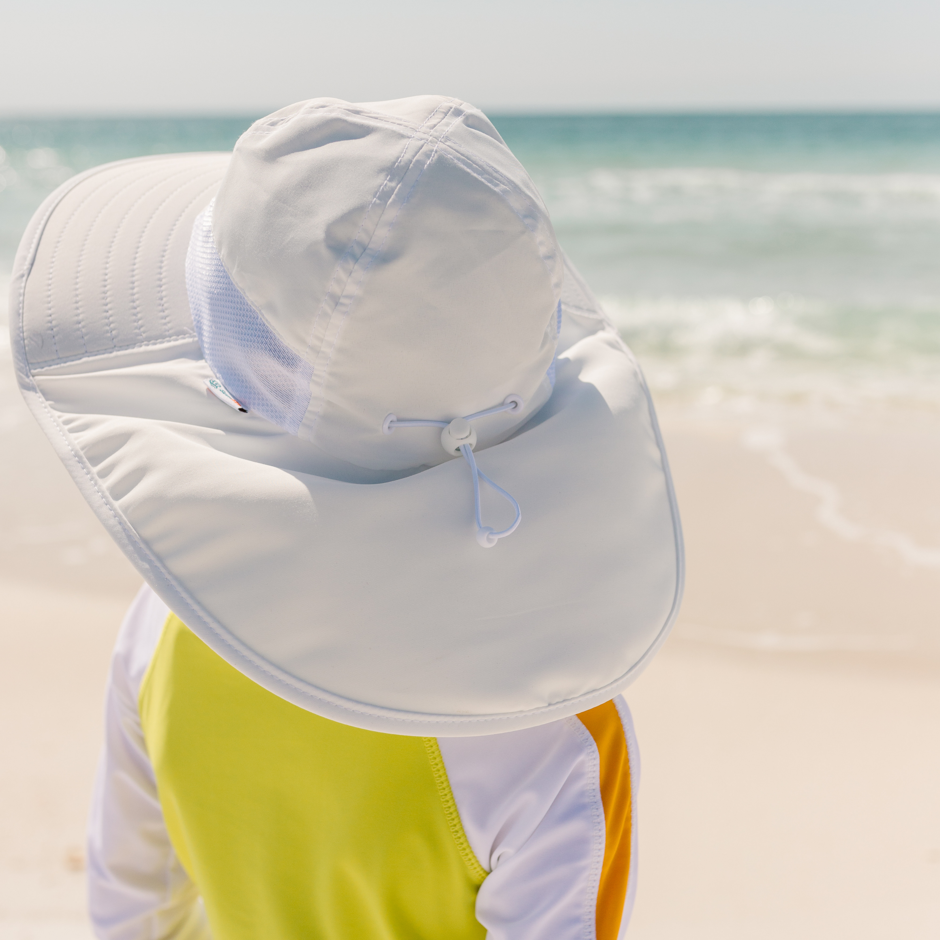 Kids Wide Brim + Flap Neck Sun Protective Adventure Hat - White-SwimZip UPF 50+ Sun Protective Swimwear & UV Zipper Rash Guards-pos6
