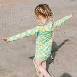 Girls Long Sleeve Swim Dress Cover Up | "Lemons"-SwimZip UPF 50+ Sun Protective Swimwear & UV Zipper Rash Guards-pos10