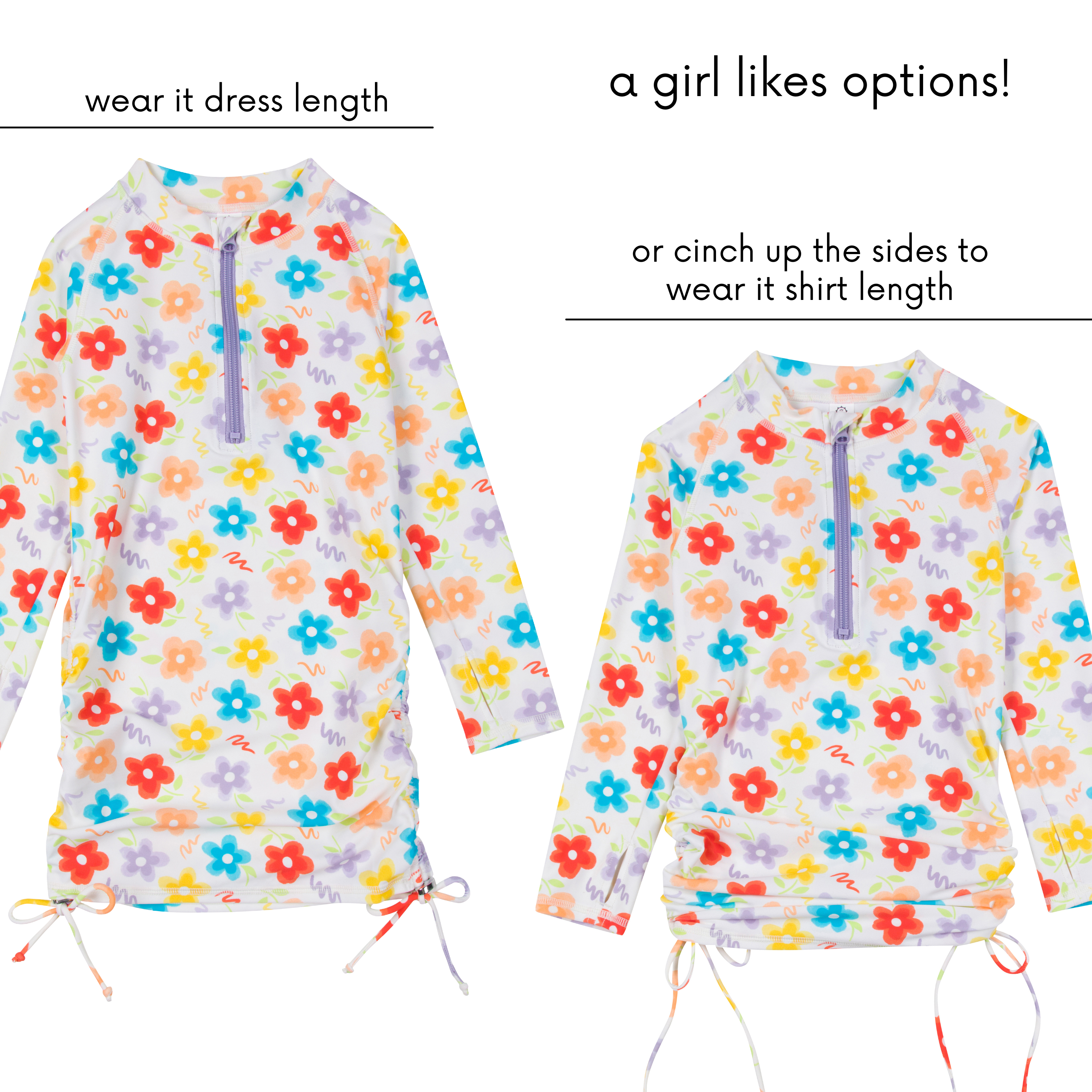 Girls Long Sleeve Swim Dress Cover Up | "Blossom"-SwimZip UPF 50+ Sun Protective Swimwear & UV Zipper Rash Guards-pos7