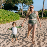 Boys Long Sleeve Zipper Rash Guard and Swim Trunk Set | "Hawaiian Rainforest"-SwimZip UPF 50+ Sun Protective Swimwear & UV Zipper Rash Guards-pos6