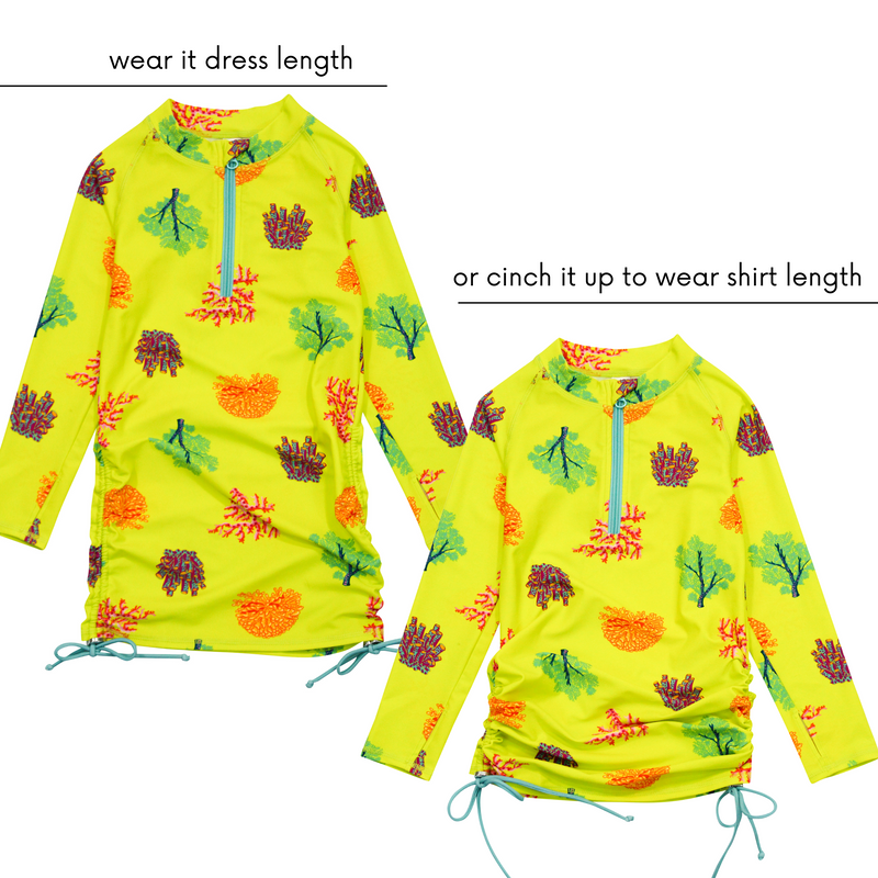 Girls Long Sleeve Swim Dress Cover Up | "Coral"-SwimZip UPF 50+ Sun Protective Swimwear & UV Zipper Rash Guards-pos6