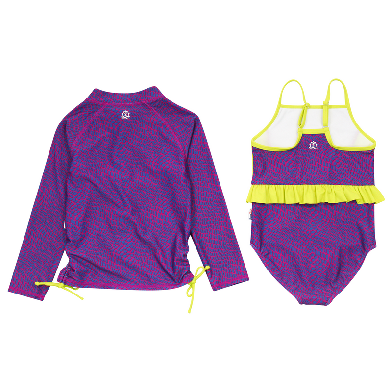 Girls One-Piece Swimsuit + Long Sleeve Rash Guard Set (2 Piece) | "In Disguise"-SwimZip UPF 50+ Sun Protective Swimwear & UV Zipper Rash Guards-pos6