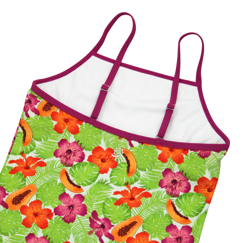 Girls Short Sleeve Rash Guard + Tankini Bikini Set (3 Piece) | "Hibiscus”-SwimZip UPF 50+ Sun Protective Swimwear & UV Zipper Rash Guards-pos6