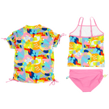 Girls Short Sleeve Rash Guard + Tankini Bikini Set (3 Piece) | "Joyful”-SwimZip UPF 50+ Sun Protective Swimwear & UV Zipper Rash Guards-pos6