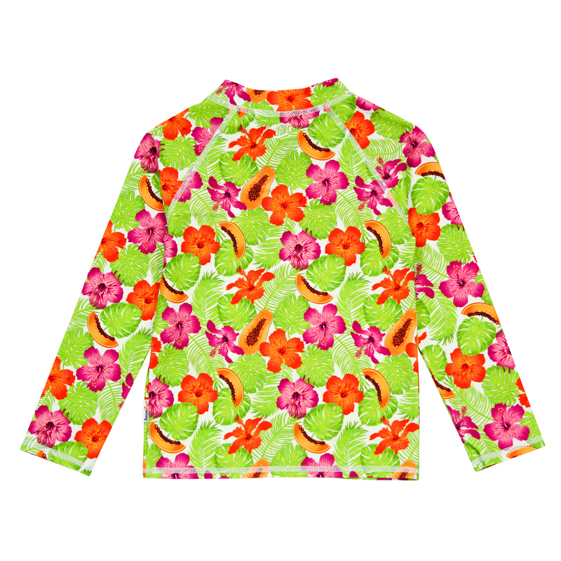 Kids UPF 50+ Long Sleeve Zipper Rash Guard Swim Shirt | "Hibiscus"-SwimZip UPF 50+ Sun Protective Swimwear & UV Zipper Rash Guards-pos6