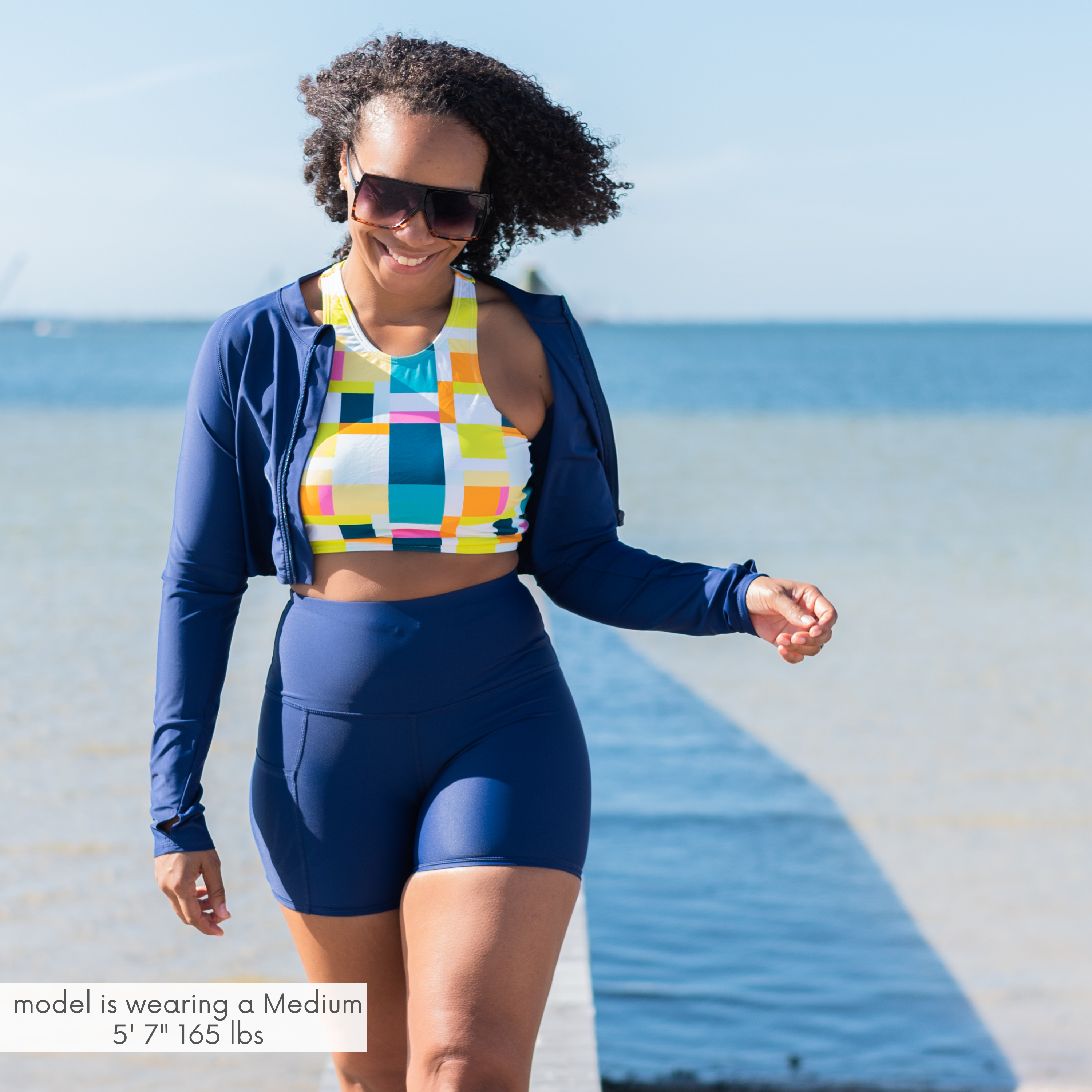 Women's Long Swim Bike Short with Pocket | “Navy”-SwimZip UPF 50+ Sun Protective Swimwear & UV Zipper Rash Guards-pos5