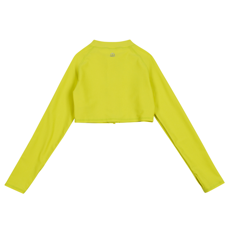 Girls Long Sleeve Crop Rash Guard | "Sulphur Yellow"-SwimZip UPF 50+ Sun Protective Swimwear & UV Zipper Rash Guards-pos6