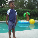 Boys Short Sleeve Zipper Rash Guard and Swim Trunk Set | "Ocean Breeze"
