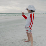Boys Long Sleeve Zipper Rash Guard and Swim Trunk Set | "Tropical Birds”
