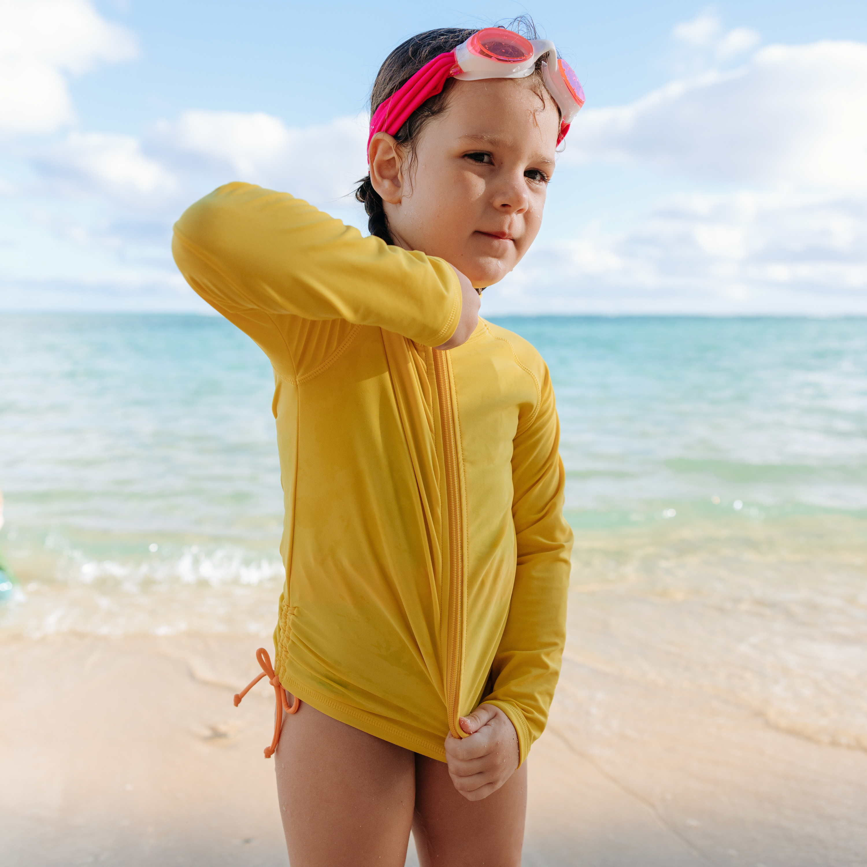 Girls One-Piece Swimsuit + Long Sleeve Rash Guard Set (2 Piece) | "Color Pop"-SwimZip UPF 50+ Sun Protective Swimwear & UV Zipper Rash Guards-pos8