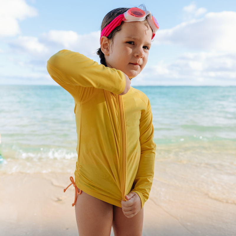 Girls One-Piece Swimsuit + Long Sleeve Rash Guard Set (2 Piece) | "Color Pop"-SwimZip UPF 50+ Sun Protective Swimwear & UV Zipper Rash Guards-pos7
