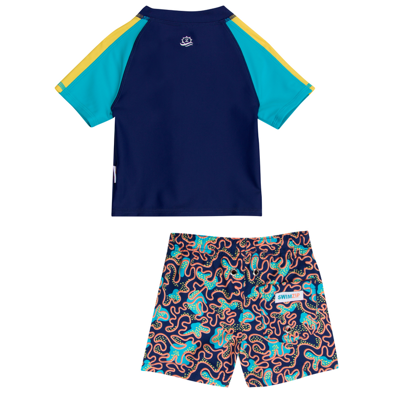 Boys Short Sleeve Zipper Rash Guard and Swim Trunk Set | "Deep Dive"-SwimZip UPF 50+ Sun Protective Swimwear & UV Zipper Rash Guards-pos7
