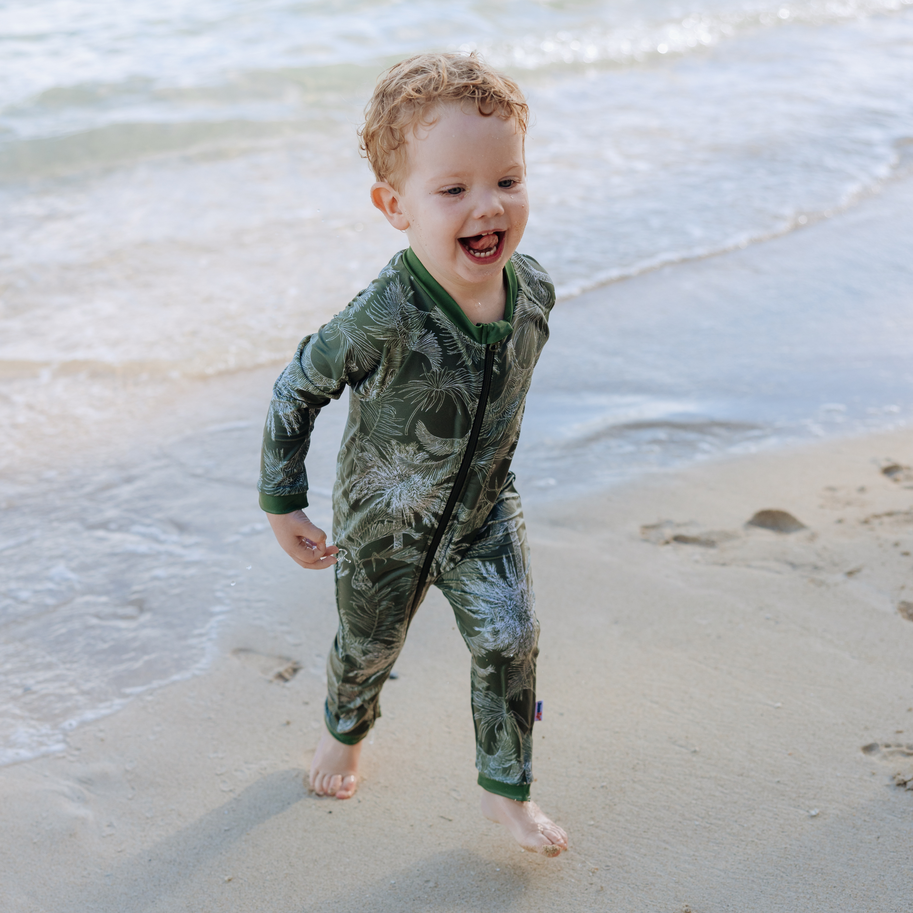 Sunsuit - Long Sleeve Romper Swimsuit | "Hawaiian Rainforest"-SwimZip UPF 50+ Sun Protective Swimwear & UV Zipper Rash Guards-pos2