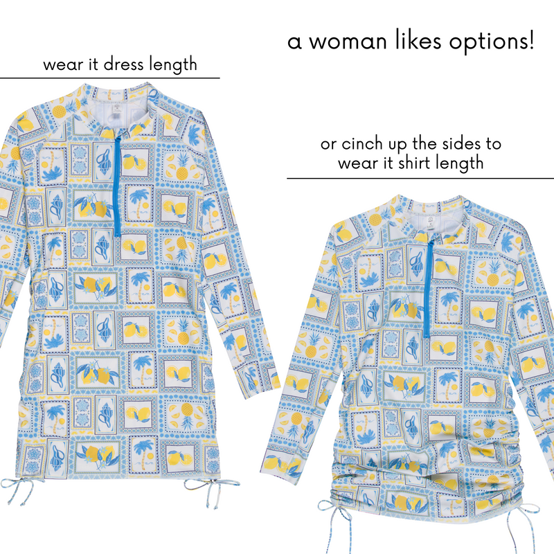 Women's Half Zip Swim Dress Cover Up | "Mediterranean Lemons"-SwimZip UPF 50+ Sun Protective Swimwear & UV Zipper Rash Guards-pos7