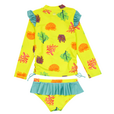 Girls Long Sleeve Rash Guard Ruffle Bottom Swimsuit Set (2 Piece) | "Coral"-SwimZip UPF 50+ Sun Protective Swimwear & UV Zipper Rash Guards-pos7