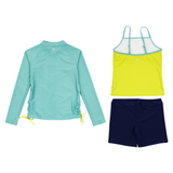 Girls Long Sleeve Rash Guard + Tankini Shorts Set (3 Piece) | "Aqua Sea"-SwimZip UPF 50+ Sun Protective Swimwear & UV Zipper Rash Guards-pos7