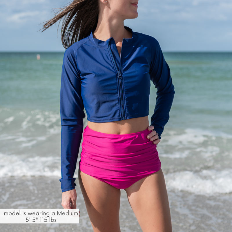Women's Long Sleeve Crop Rash Guard | “Navy”-SwimZip UPF 50+ Sun Protective Swimwear & UV Zipper Rash Guards-pos8