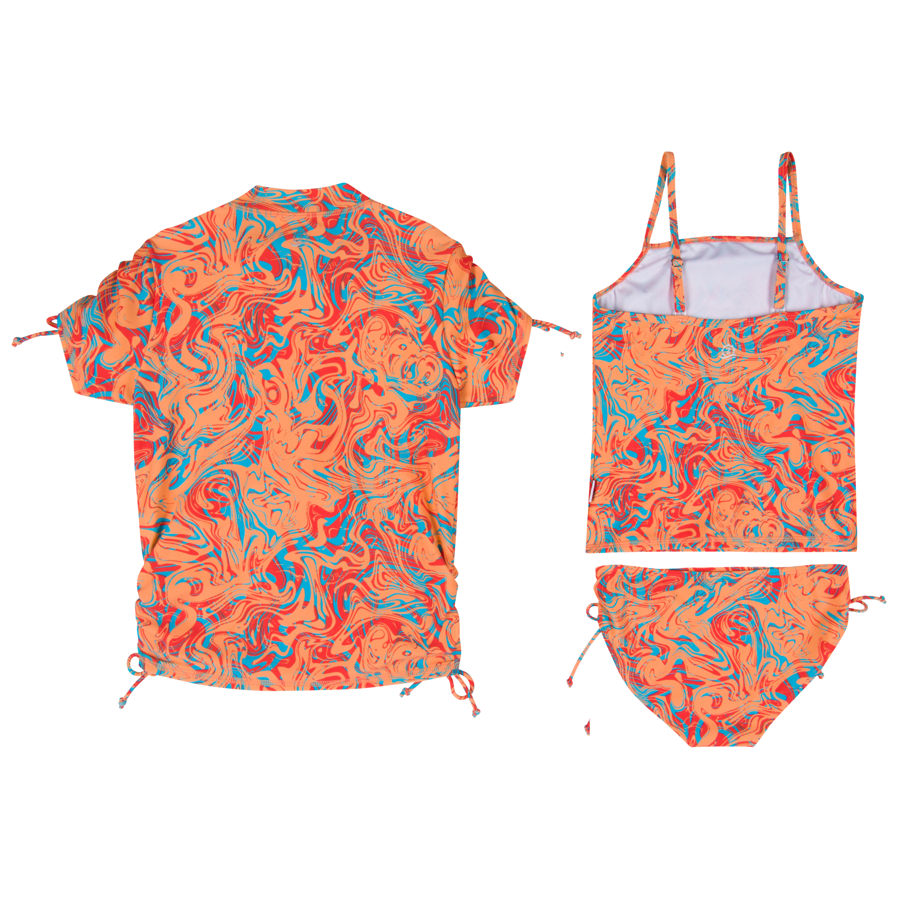 Girls Short Sleeve Rash Guard + Tankini Bikini Set (3 Piece) | Swirl”