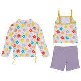 Girls Long Sleeve Rash Guard + Tankini Shorts Set (3 Piece) | "Blossom"-SwimZip UPF 50+ Sun Protective Swimwear & UV Zipper Rash Guards-pos8