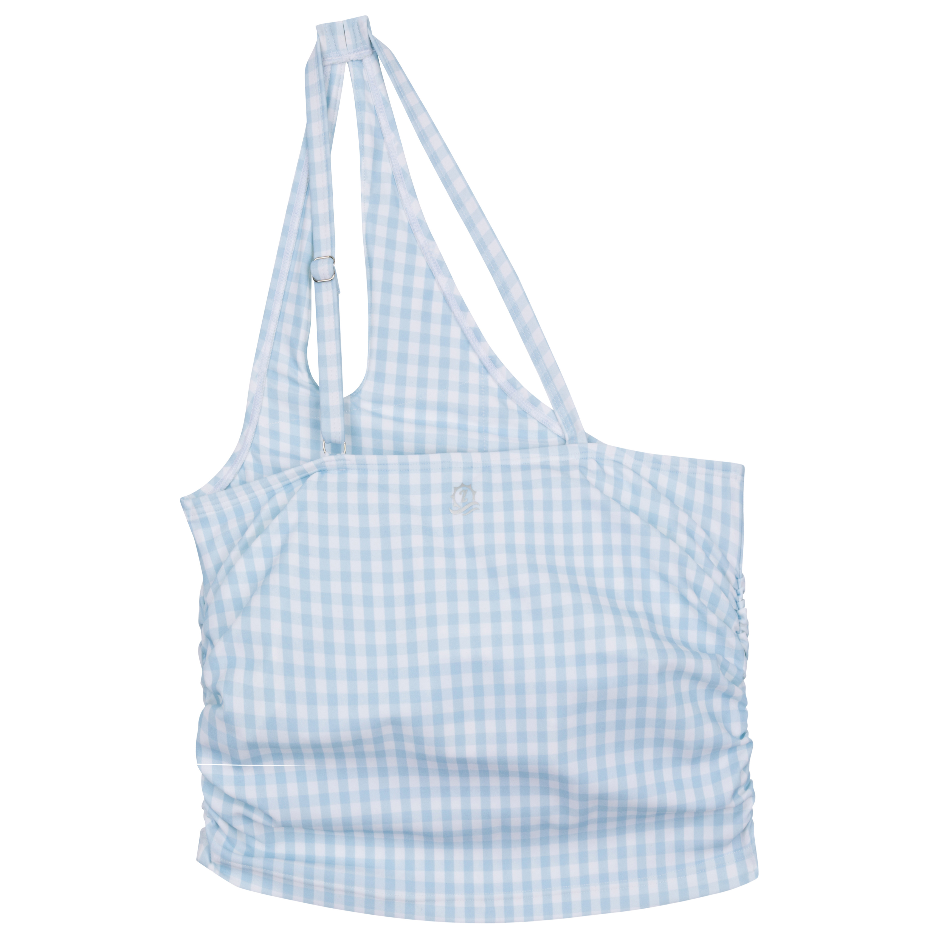 Women’s One Shoulder Crop Tankini Top | “Blue Gingham”-SwimZip UPF 50+ Sun Protective Swimwear & UV Zipper Rash Guards-pos8