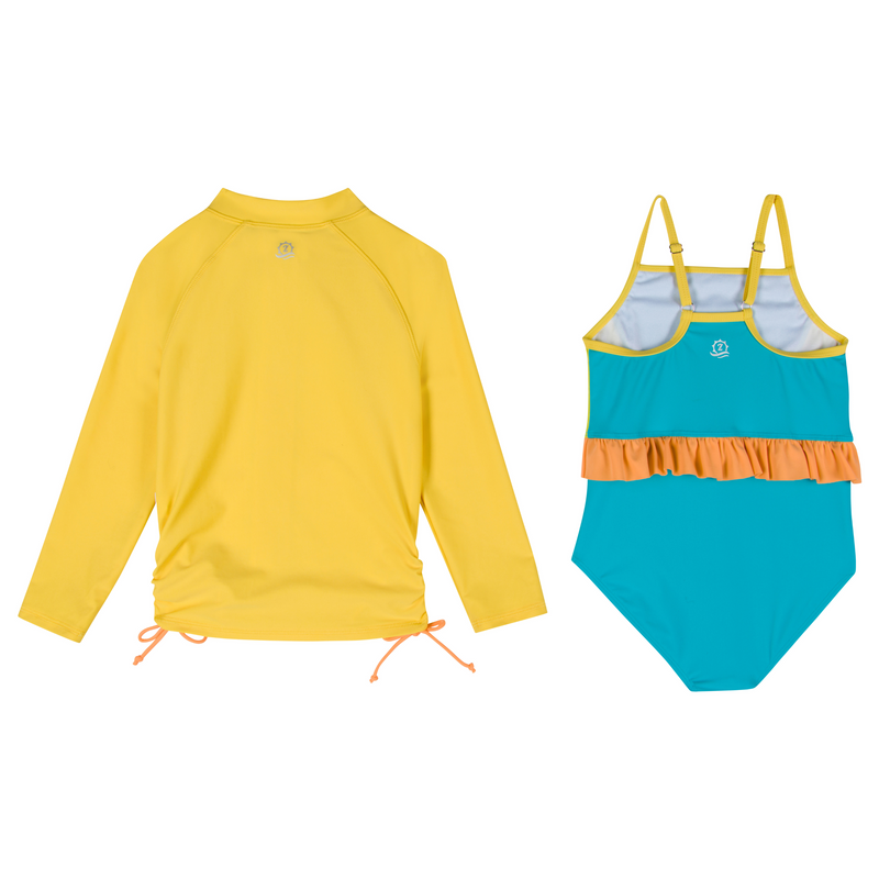 Girls One-Piece Swimsuit + Long Sleeve Rash Guard Set (2 Piece) | "Color Pop"-SwimZip UPF 50+ Sun Protective Swimwear & UV Zipper Rash Guards-pos8