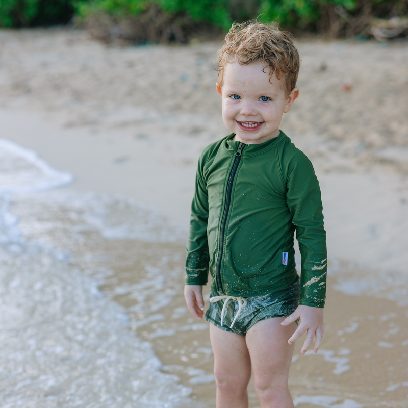 Kids UPF 50+ Long Sleeve Zipper Rash Guard Swim Shirt | "Garden Green"-SwimZip UPF 50+ Sun Protective Swimwear & UV Zipper Rash Guards-pos2