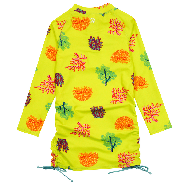 Girls Long Sleeve Swim Dress Cover Up | "Coral"-SwimZip UPF 50+ Sun Protective Swimwear & UV Zipper Rash Guards-pos8