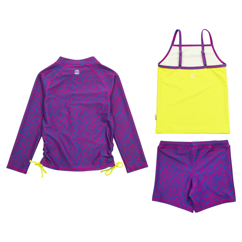 Girls Long Sleeve Rash Guard + Tankini Shorts Set (3 Piece) | "In Disguise"-SwimZip UPF 50+ Sun Protective Swimwear & UV Zipper Rash Guards-pos8