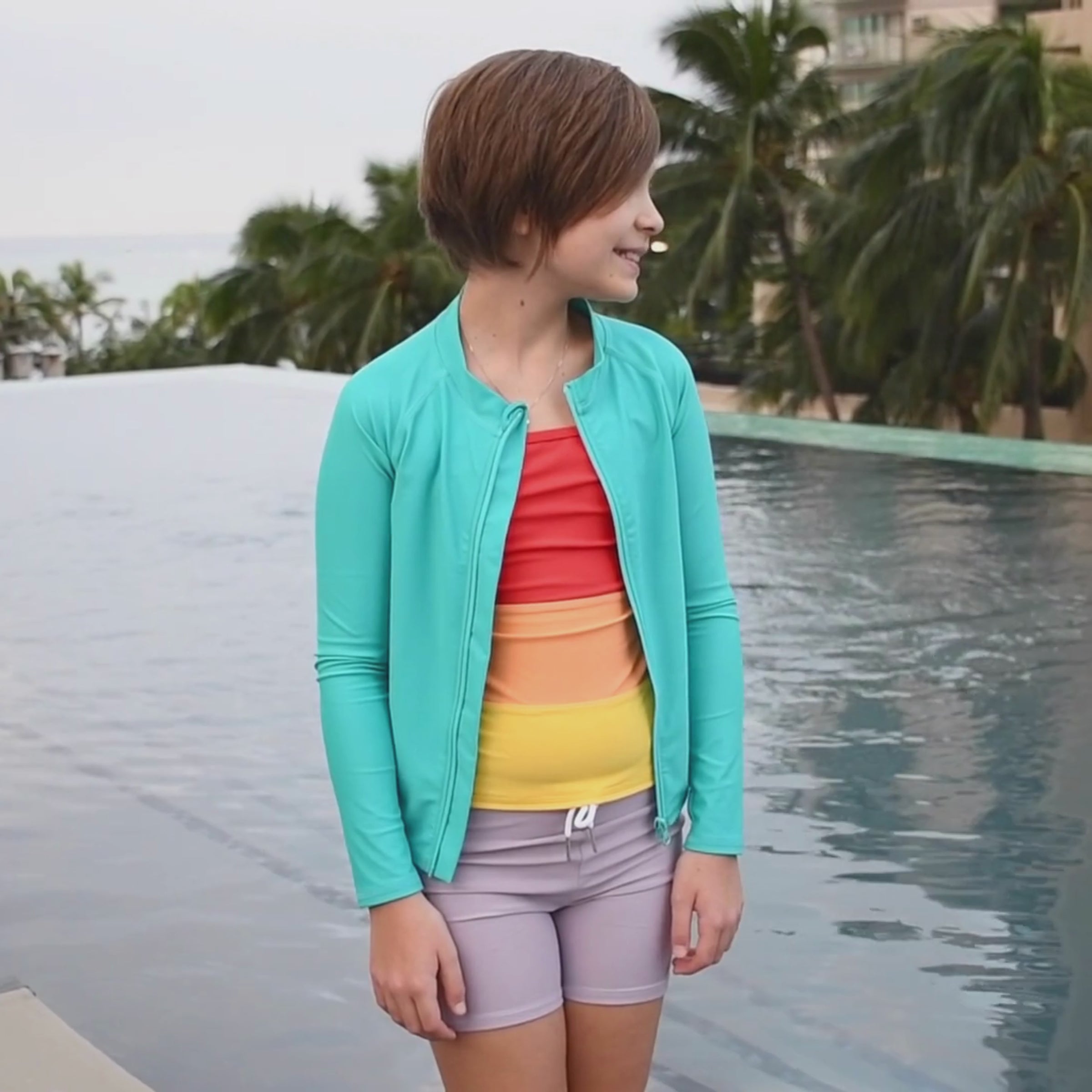 Girls Short Sleeve Rash Guard + Tankini Shorts Set (3 Piece) - 