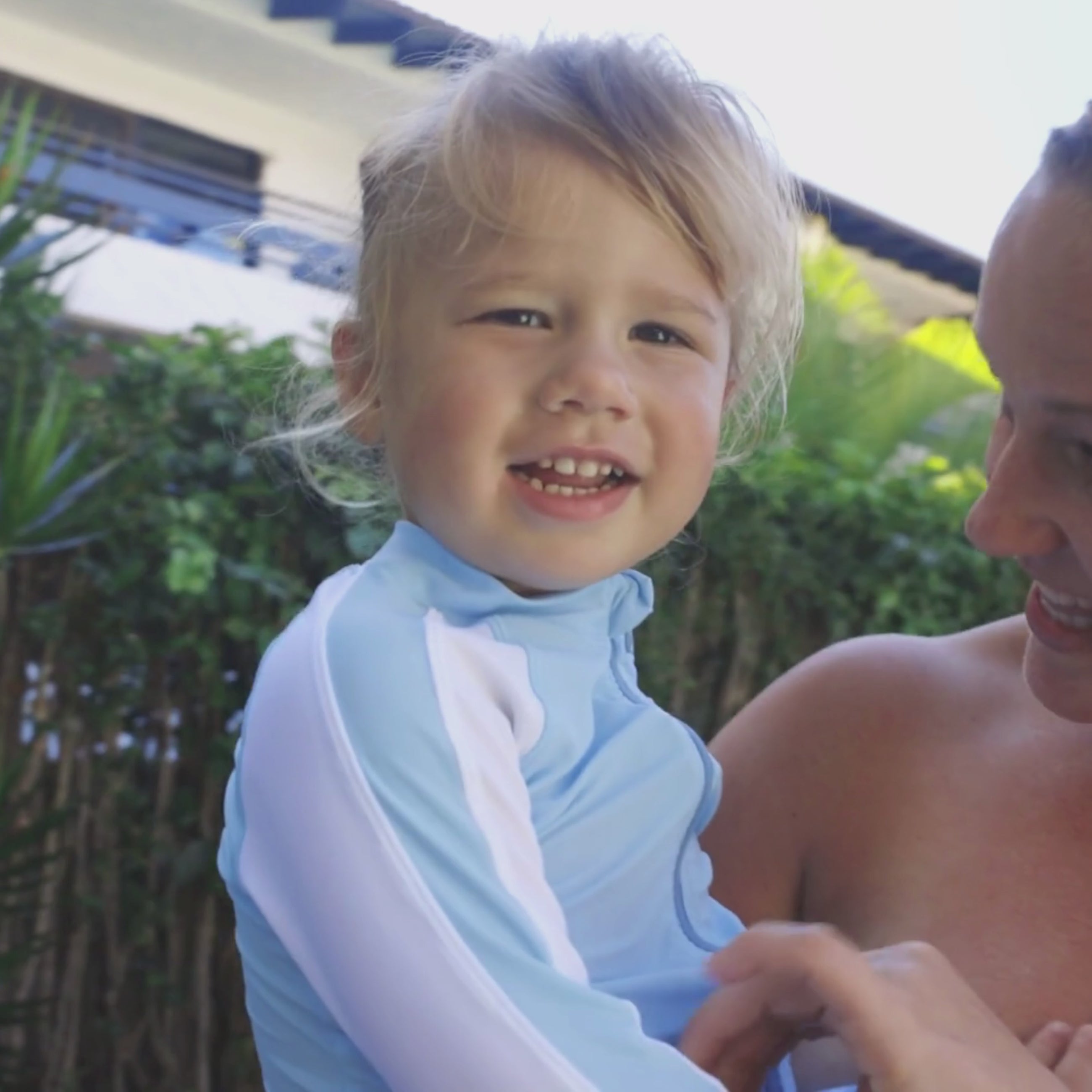 Boys Long Sleeve Zipper Rash Guard and Swim Trunk Set "Blue Gingham"