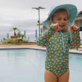 Girls Long Sleeve Surf Suit (One Piece Bodysuit) | "Geo Party"