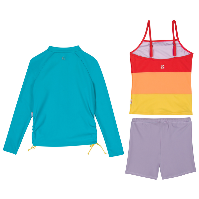 Girls Long Sleeve Rash Guard + Tankini Shorts Set (3 Piece) | "Color Pop"-SwimZip UPF 50+ Sun Protective Swimwear & UV Zipper Rash Guards-pos8