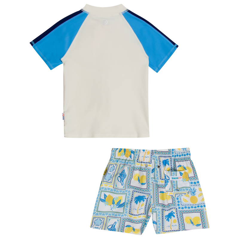 Boys Short Sleeve Zipper Rash Guard and Swim Trunk Set | "Mediterranean Lemons"-SwimZip UPF 50+ Sun Protective Swimwear & UV Zipper Rash Guards-pos9